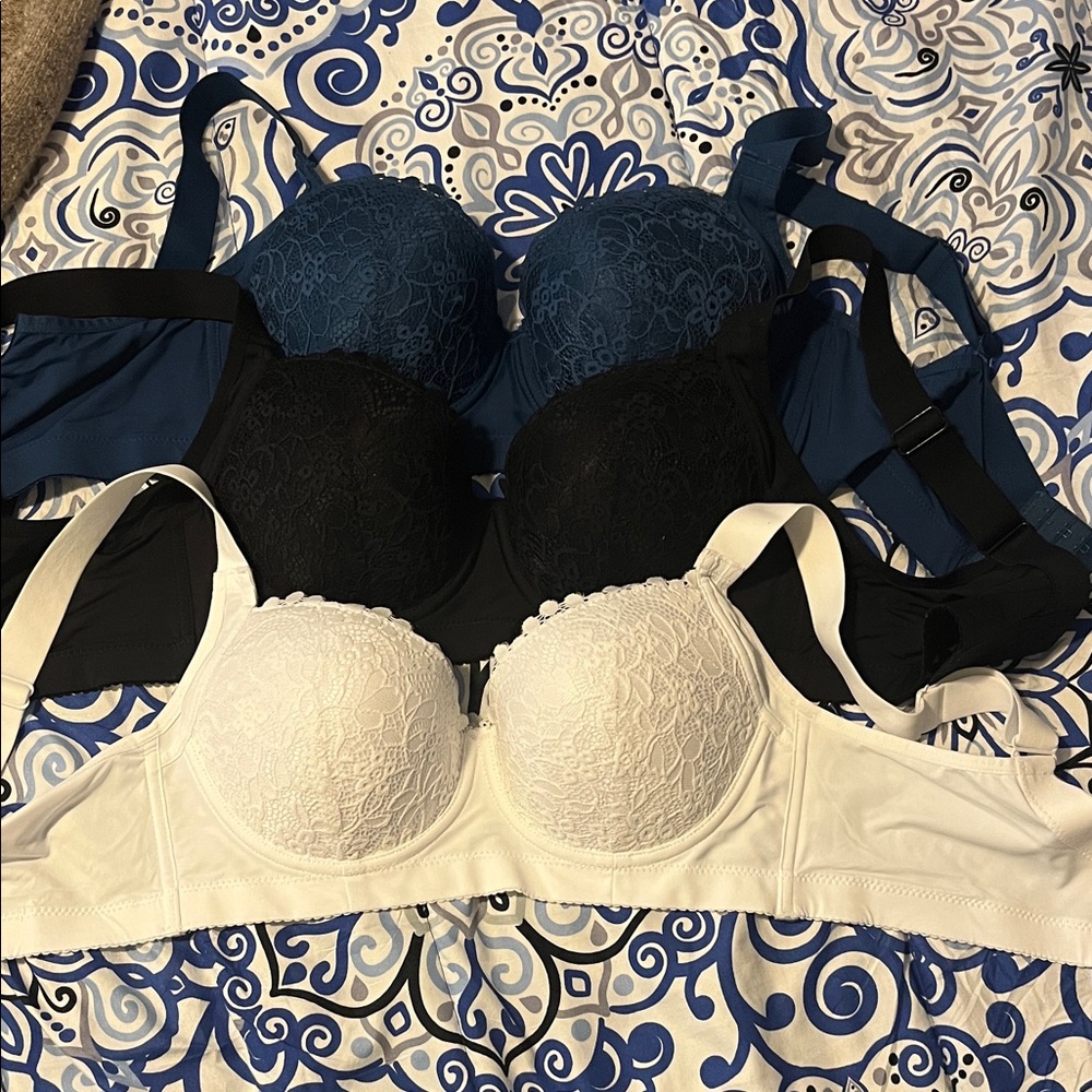 Elegant Lace Bra Set - Black, Blue, and White